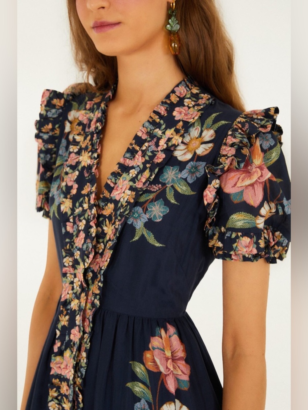 NWT Farm Rio navy blue short sleeve Maria floral maxi dress - Picture 2 of 11